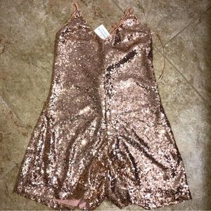Windsor Sequin Rose Gold Romper Dress